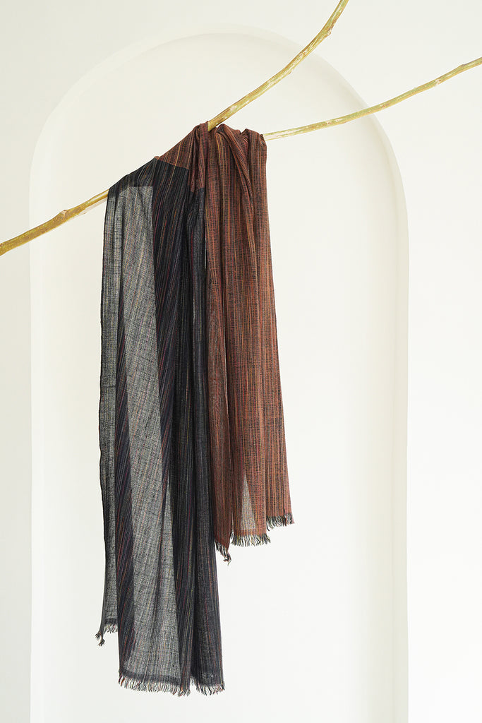 Handwoven Cashmere Ikat Stripes Large Scarf | Kashmir Loom