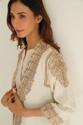 Corner Buta Hand Embroidered Wool Choga Ivory