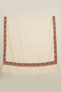 Kashmir Loom Sozni Dordar Hand Embroidered Oversize Pashmina Shawl Ivory