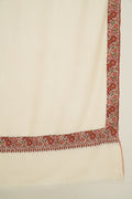 Kashmir Loom Sozni Dordar Hand Embroidered Oversize Pashmina Shawl Ivory