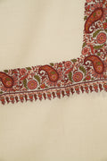 Kashmir Loom Sozni Dordar Hand Embroidered Oversize Pashmina Shawl Ivory