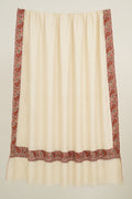 Kashmir Loom Sozni Dordar Hand Embroidered Oversize Pashmina Shawl Ivory