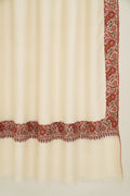 Kashmir Loom Sozni Dordar Hand Embroidered Oversize Pashmina Shawl Ivory