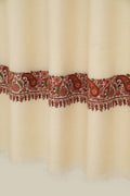 Kashmir Loom Sozni Dordar Hand Embroidered Oversize Pashmina Shawl Ivory