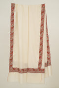 Kashmir Loom Sozni Dordar Hand Embroidered Oversize Pashmina Shawl Ivory