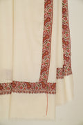 Kashmir Loom Sozni Dordar Hand Embroidered Oversize Pashmina Shawl Ivory