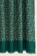 Sozni Rahbar Jaaldar Hand Embroidered Pashmina Shawl Ultramarine Green
