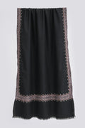 Kashmir Loom Sozni Arzu Borderdar Hand Embroidered Pashmina Stole Black