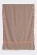 Kashmir Loom Sozni Arzu Borderdar Hand Embroidered Pashmina Stole Taupe