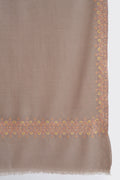 Kashmir Loom Sozni Arzu Borderdar Hand Embroidered Pashmina Stole Taupe