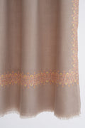 Kashmir Loom Sozni Arzu Borderdar Hand Embroidered Pashmina Stole Taupe