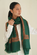 Kashmir Loom Sozni Arzu Borderdar Hand Embroidered Pashmina Shawl Ultramarine Green