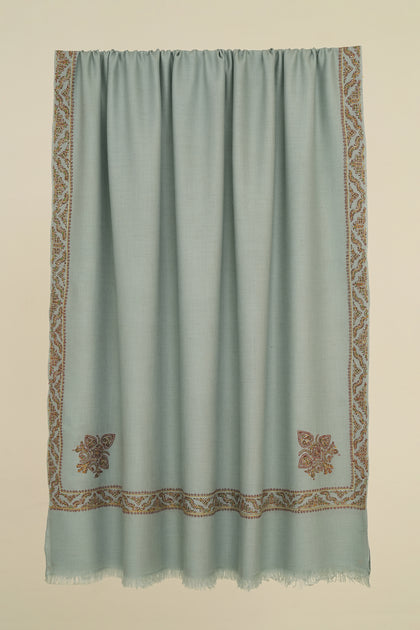 Hand Embroidered Pashmina Sozni Corner Buta Shawl Baltic | Kashmir Loom
