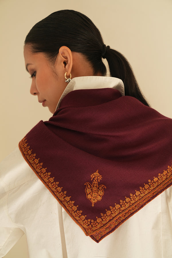 Sozni Koundar Baildar Hand Embroidered Pashmina Neck Scarf Port