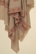 Kashmir Loom Sozni Dordar Butadar Hand Embroidered Pashmina Shawl Natural