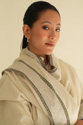 Kashmir Loom Sozni Dordar Hand Embroidered Pashmina Shawl Ivory Multi