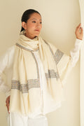 Kashmir Loom Sozni Dordar Hand Embroidered Pashmina Shawl Ivory
