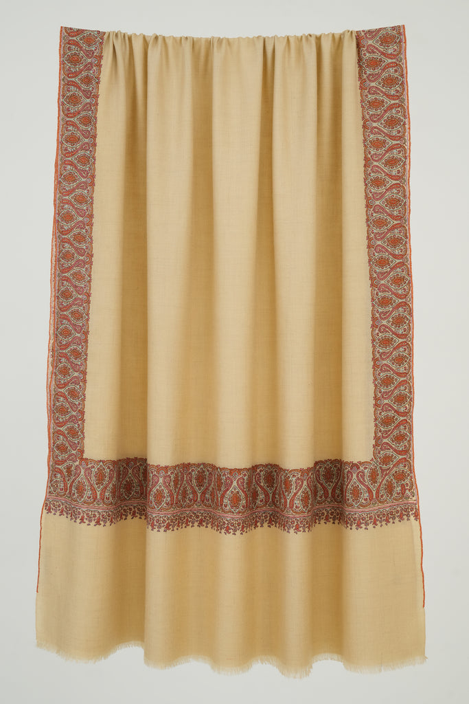 Hand Embroidered Pashmina Sozni Dordar Shawl Peach | Kashmir Loom