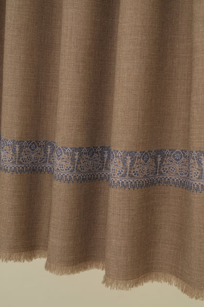 Hand Embroidered Sozni Pashmina Dordar Shawl Natural Grey