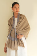 Kashmir Loom Sozni Dordar Hand Embroidered Pashmina Shawl Natural Grey