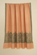 Kashmir Loom Sozni Palledar Hand Embroidered Pashmina Shawl Blush Green