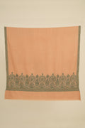 Kashmir Loom Sozni Palledar Hand Embroidered Pashmina Shawl Blush Green