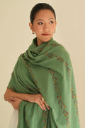 Kashmir Loom Sozni Farheena Khatrast Hand Embroidered Pashmina Shawl Peridot