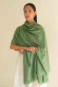 Kashmir Loom Sozni Farheena Khatrast Hand Embroidered Pashmina Shawl Peridot