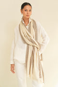 Kashmir Loom Sozni Gulsheeda Khatrast Hand Embroidered Pashmina Shawl Ivory