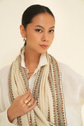 Kashmir Loom Sozni Gulsheeda Khatrast Hand Embroidered Pashmina Shawl Ivory