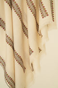 Kashmir Loom Sozni Gulsheeda Khatrast Hand Embroidered Pashmina Shawl Ivory