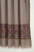 Kashmir Loom Sozni Hadira Palledar Hand Embroidered Pashmina Large Shawl Natural