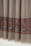 Kashmir Loom Sozni Hadira Palledar Hand Embroidered Pashmina Large Shawl Natural