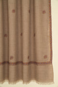 Kashmir Loom Sozni Hashiya Butidar Hand Embroidered Pashmina Shawl Natural
