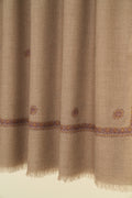 Kashmir Loom Sozni Hashiya Butidar Hand Embroidered Pashmina Shawl Natural