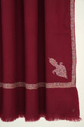 Kashmir Loom Sozni Jamila Hashiya Corner Buti Hand Embroidered Pashmina Shawl Rosso