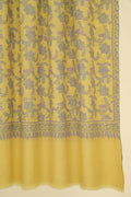 Kashmir Loom Sozni Jaaldar Hand Embroidered Pashmina Shawl Lemon