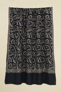 Kashmir Loom Sozni Jaaldar Hand Embroidered Pashmina Shawl Navy