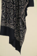 Kashmir Loom Sozni Jaaldar Hand Embroidered Pashmina Shawl Navy