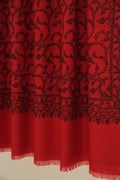 Kashmir Loom Sozni Jaaldar Hand Embroidered Pashmina Shawl Red Black