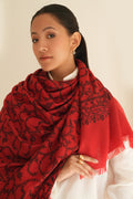 Kashmir Loom Sozni Jaaldar Hand Embroidered Pashmina Shawl Red Black