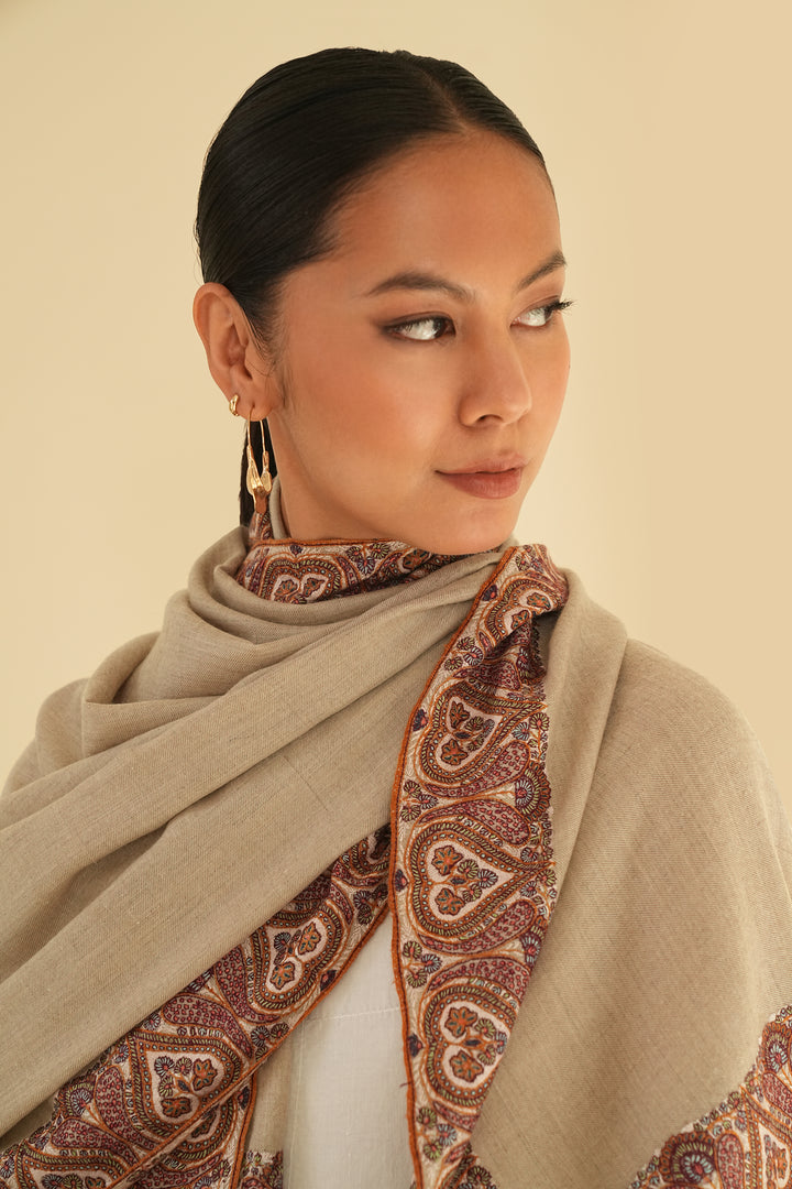 Kashmir Loom Sozni Rumman Kalandor Hand Embroidered Pashmina Shawl Kuklihut