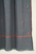Kashmir Loom Sozni Paisley Bail Buti Hand Embroidered Pashmina Stole Grey