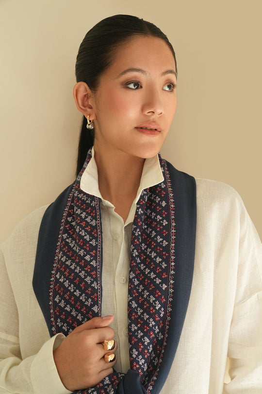Kashmir Loom Sozni Machi Buti Dordar Hand Embroidered Pashmina Shawl Neptune