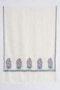 Kashmir Loom Sozni Meher Buta Palledar Hand Embroidered Pashmina Stole Ivory