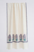 Kashmir Loom Sozni Meher Buta Palledar Hand Embroidered Pashmina Stole Ivory