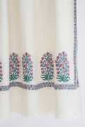 Kashmir Loom Sozni Meher Buta Palledar Hand Embroidered Pashmina Stole Ivory