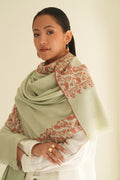 Kashmir Loom Sozni Mehrish Dordar  Hand Embroidered Pashmina Shawl Iceblue