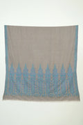 Kashmir Loom Sozni Naila Palledar Hand Embroidered Pashmina Large Shawl Natural Blue
