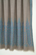 Kashmir Loom Sozni Naila Palledar Hand Embroidered Pashmina Large Shawl Natural Blue